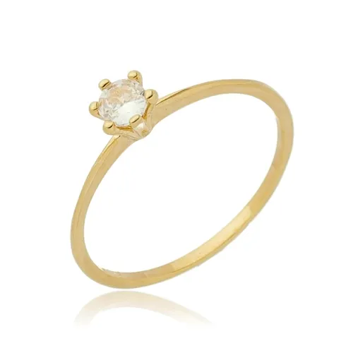 Anel Solitário Clássico Cravejado com Zircônia Banhado a Ouro 18k