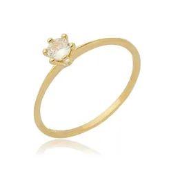 Anel Solitário Clássico Cravejado com Zircônia Banhado a Ouro 18k