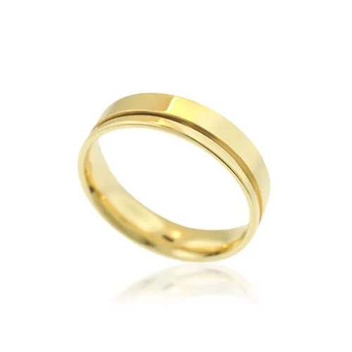Aliança Masculina Anatômica Banhada a Ouro 18K com Detalhe em Marcação – Conforto e Estilo