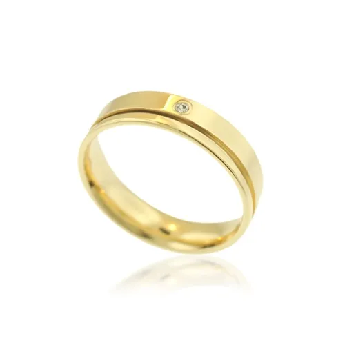 Aliança Anatômica Ponto Zircônia Banhada a Ouro 18K