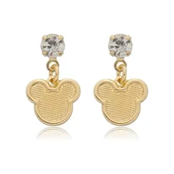 Brinco Minnie e Mickey Base Zircônia Banhado a Ouro 18 k