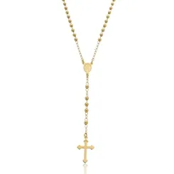Colar Terço Nossa Senhora das Graças  Crucifixo Liso Banhado a Ouro 18 k