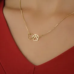 Colar Coração Entrelaçado com Patinha Vazada