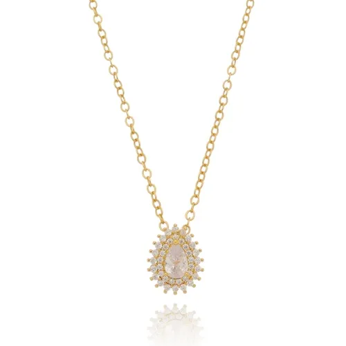 Colar Ponto de Luz Gota Cravejada com Zircônias Banhado a Ouro 18k