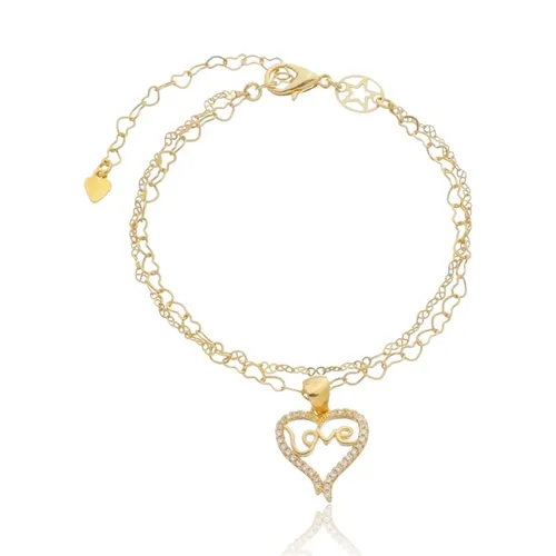 Pulseira Corrente Coração e Pingente Coração Love