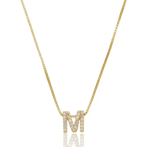 Colar com Pingente Letra Cravejada com Zircônias Banhado a Ouro 18 k