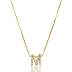 Colar com Pingente Letra Cravejada com Zircônias Banhado a Ouro 18 k