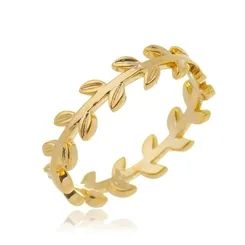 Anel Folhas Detalhadas Banhado a Ouro 18 k