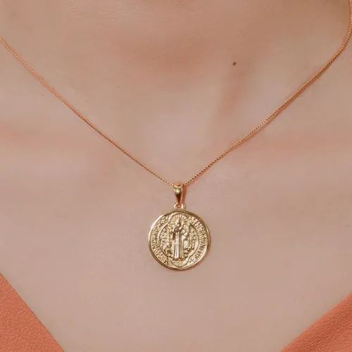 Pingente Redondo São Bento M Banhado a Ouro 18 k