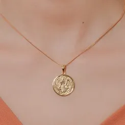 Pingente Redondo São Bento M Banhado a Ouro 18 k