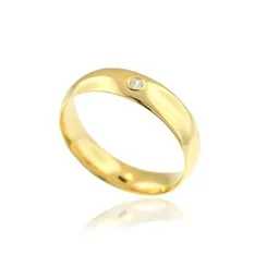 Aliança Abaulada com Brilhante Zircônia Branhado a Ouro 18k