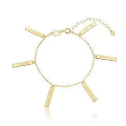 Pulseira Plaquinhas Retangulares: Esperança, Saúde, Alegria, Amor, Fortuna e Paz