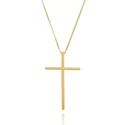 Colar Corrente Veneziana com Pingente de Cruz Lisa Banhado a Ouro 18 k