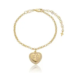 Pulseira Corrente Elo Português Coração Fé
