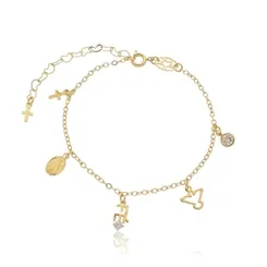 Pulseira Pingentes: Fé, Nossa Senhora, Divino e Cruz