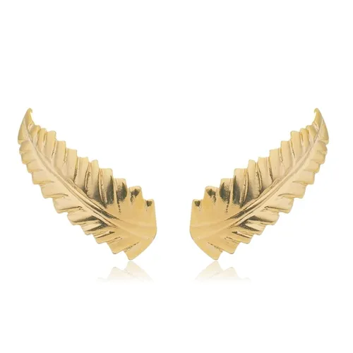Brinco Earcuff Folha Detalhada Banhado a Ouro 18 k