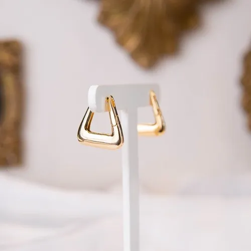 Brinco Argola Articulada Triangular Lisa Tamanho G Banhado a Ouro 18 k