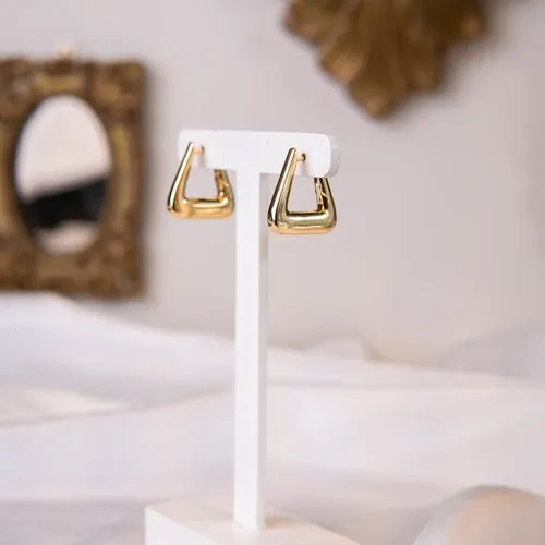Brinco Argola Articulada Triangular Lisa Tamanho P Banhado Ouro 18 k