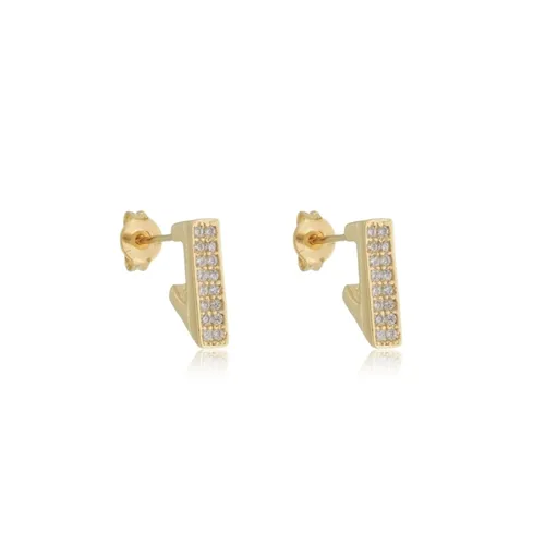 Brinco Argola Triangular Tamanho P Cravejado com Zircônias Banhado a Ouro 18k