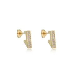 Brinco Argola Triangular Tamanho P Cravejado com Zircônias Banhado a Ouro 18k