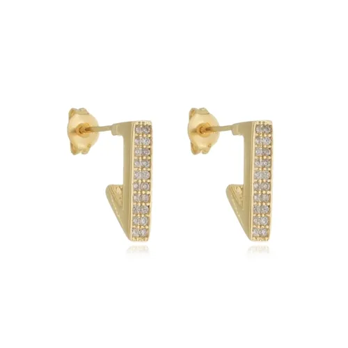 Brinco Argola Triangular Tamanho G Cravejado com Zircônias Banhado a Ouro 18k