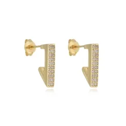 Brinco Argola Triangular Tamanho G Cravejado com Zircônias Banhado a Ouro 18k