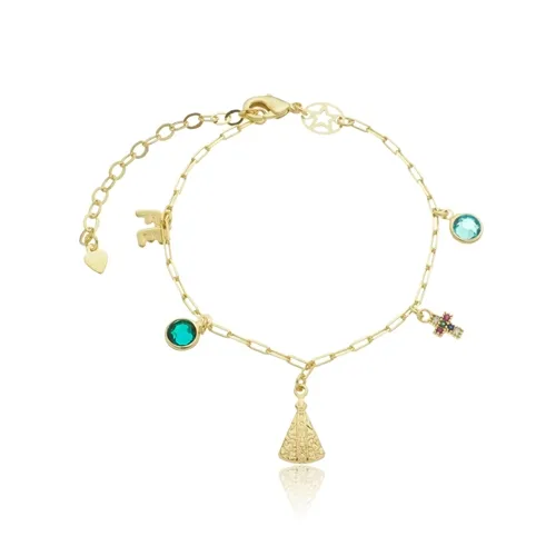 Pulseira Corrente Cartier e Pingentes: Fé, Nossa Senhora, Cruz e Cristais