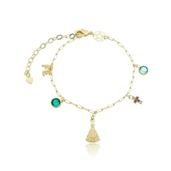 Pulseira Corrente Cartier e Pingentes: Fé, Nossa Senhora, Cruz e Cristais