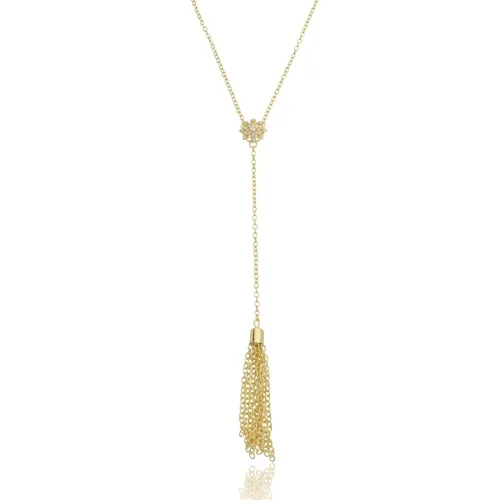 Colar Gravatinha Florzinha Cravejada com Zircônias e Pingente de Franjas