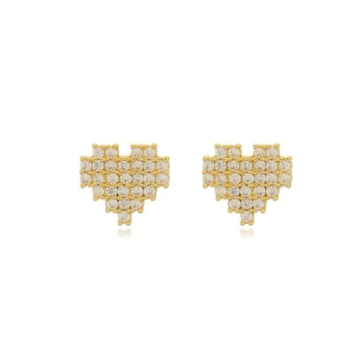 Brinco Coração Cravejados com Zircônias Banhado a Ouro 18k