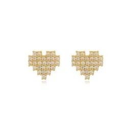 Brinco Coração Cravejados com Zircônias Banhado a Ouro 18k