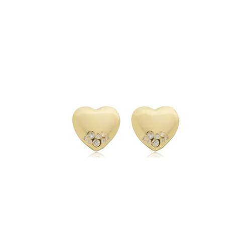 Brinco Coração Liso com Zircônias Banhado a Ouro 18k