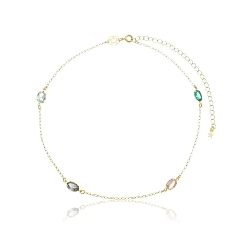 Colar Choker Cristais Coloridos Intercaldados