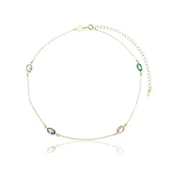 Colar Choker Cristais Coloridos Intercaldados