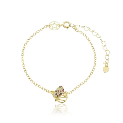 Pulseira Corrente Elo Cadeado com Pingente Fixo de Borboleta