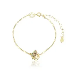 Pulseira Corrente Elo Cadeado com Pingente Fixo de Borboleta