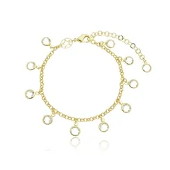 Pulseira Pingentes Cristais Banhado a Ouro 18k