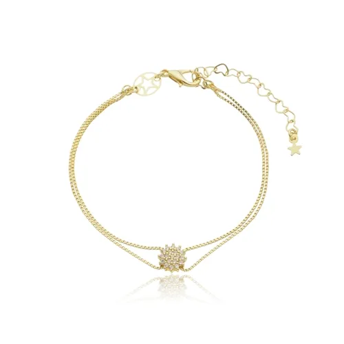 Pulseira Duas Correntes Pingente Florzinha Cravejado com Zircônias