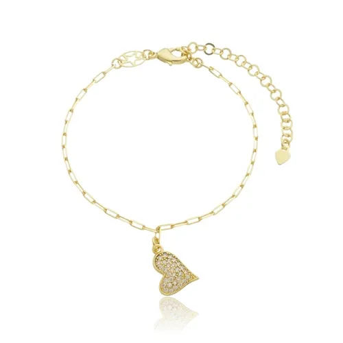 Pulseira Corrente Cartier com Pingente Coração Cravejado com Zircônias
