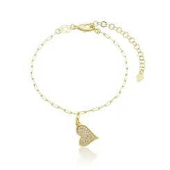 Pulseira Corrente Cartier com Pingente Coração Cravejado com Zircônias