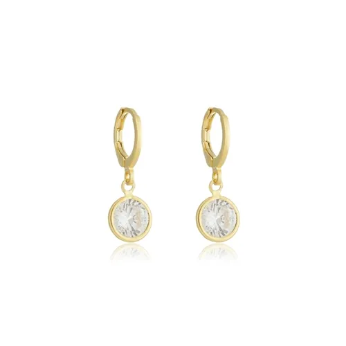 Brinco Argolinha Lisa com Pingente de Ponto de Luz Cristal G
