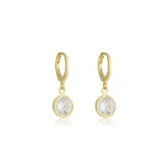 Brinco Argolinha Lisa com Pingente de Ponto de Luz Cristal G