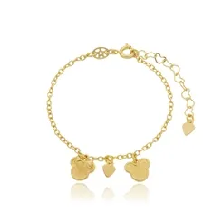Pulseira Infantil Rostinho Mickey e Minnie Banhado a Ouro 18 k