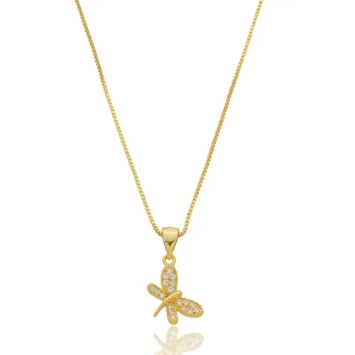 Colar Infantil  Libélula  Zircônias Banhado a Ouro 18K
