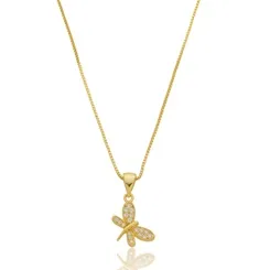 Colar Infantil  Libélula  Zircônias Banhado a Ouro 18K