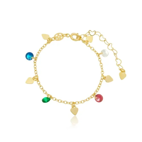 Pulseira Infantil Cristais Coloridos e Corações Pequenos