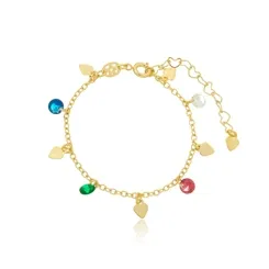 Pulseira Infantil Cristais Coloridos e Corações Pequenos