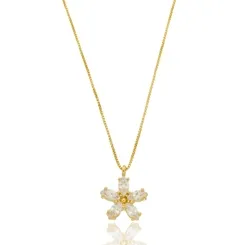 Colar Infantil Florzinha Navete Banhado a Ouro 18 k