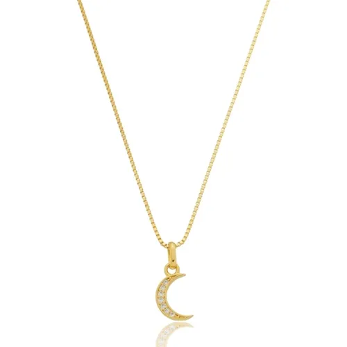 Colar Infantil Meia Lua Cravejada com Zircônias Banhado a Ouro 18k