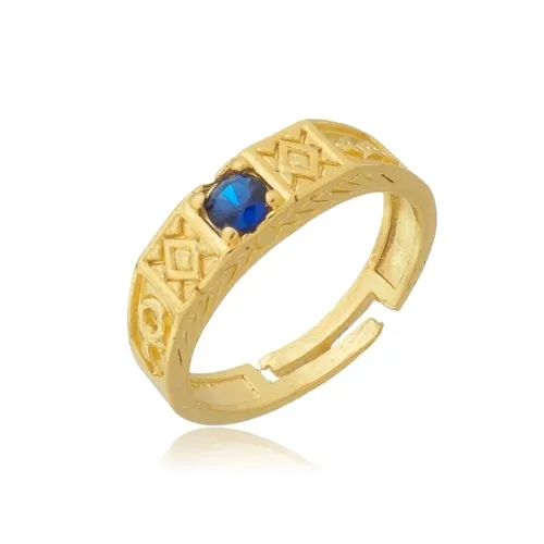 Anel Unissex Infantil Regulável com Zircônia Rosa ou Azul  Banhado a Ouro 18 k